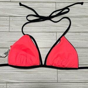 Victoria's Secret PINK Swim Bikini Triangle Top Reversible Black Neon Coral